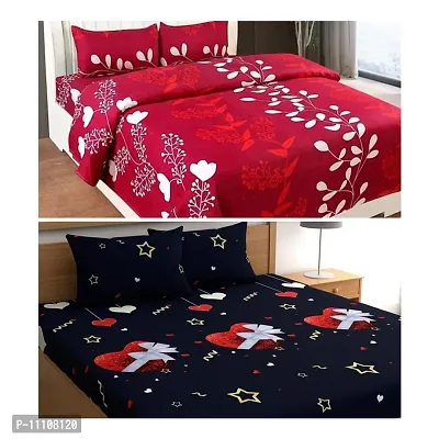 Stylish Fancy Comfortable Polycotton 3d Printed Flat Double Bedsheet Combo 2 Bedsheets + 4 Pillowcovers-thumb0