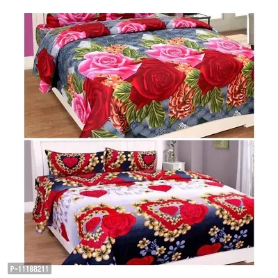 Stylish Fancy Comfortable Polycotton 3d Printed Flat Double Bedsheet Combo 2 Bedsheets + 4 Pillowcovers