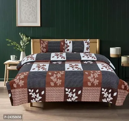 Multicoloured Cotton Silk Blend Double 1 Bedsheet + 2 Pillowcovers