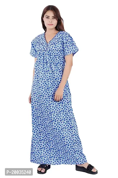 Good Choice Floral Printed Cotton Nighty | Maxi | Gown | Night Gown | Night Dress | Nightwear - Blue (XL)-thumb0