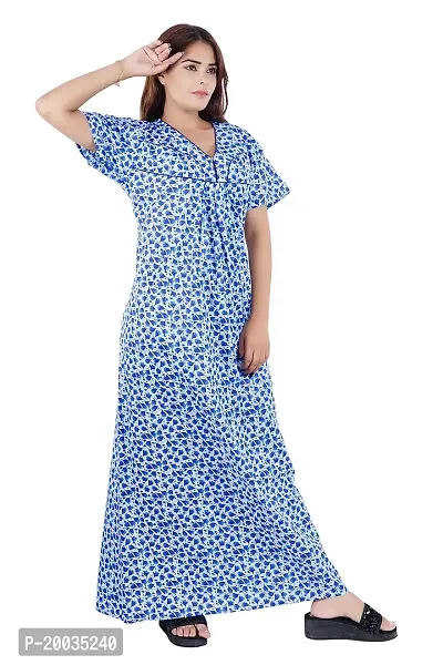 Good Choice Floral Printed Cotton Nighty | Maxi | Gown | Night Gown | Night Dress | Nightwear - Blue (XL)-thumb2