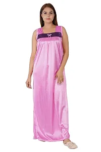 Morpankhi Fashion Women's Satin Solid Maxi | Nighty | Night Gown | Night Dress | Nightwear (2 in 1) (Purple-Pink)-thumb2