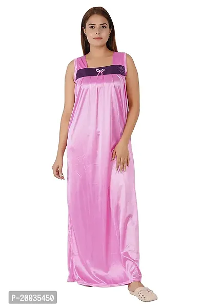 Morpankhi Fashion Women's Satin Solid Maxi | Nighty | Night Gown | Night Dress | Nightwear (2 in 1) (Purple-Pink)-thumb3