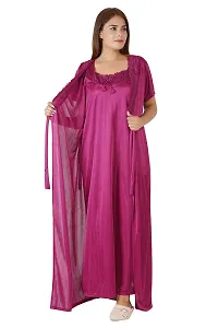 Morpankhi Fashion Fashion Wine Satin Solid Nighty for Women's | Maxi | Gown | Night Gown | Night Dress | Nightwear (M)-thumb1