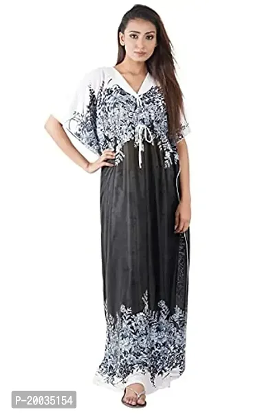 Morpankhi Fashion Printed Nighty Kaftan Dress for Women, Black-L-thumb0