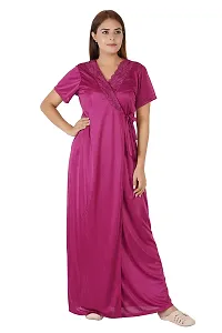 Morpankhi Fashion Fashion Wine Satin Solid Nighty for Women's | Maxi | Gown | Night Gown | Night Dress | Nightwear (M)-thumb2