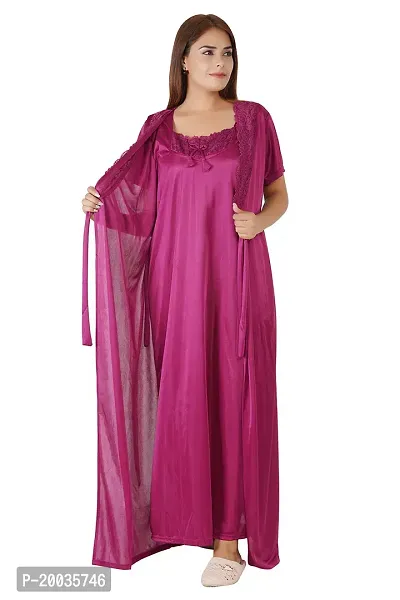 Buy Morpankhi Fashion Satin Solid Ankle Length Nightwear Set 2 Piece Nighty For Women s Maxi Gown Night Gown Night Dress Nightwear Wine l Online In India At Discounted Prices