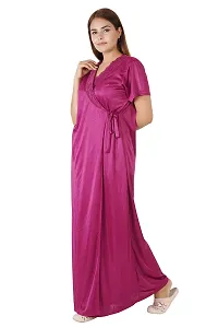 Morpankhi Fashion Fashion Wine Satin Solid Nighty for Women's | Maxi | Gown | Night Gown | Night Dress | Nightwear (M)-thumb3