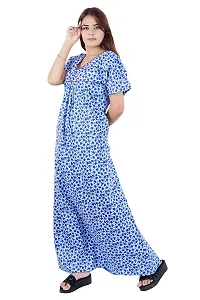 Good Choice Floral Printed Cotton Nighty | Maxi | Gown | Night Gown | Night Dress | Nightwear - Blue (L)-thumb2