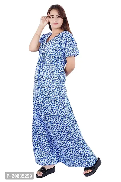 Good Choice Floral Printed Cotton Nighty | Maxi | Gown | Night Gown | Night Dress | Nightwear - Blue (L)-thumb3