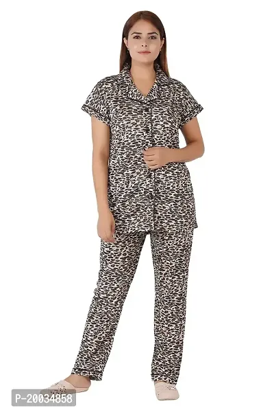 Morpankhi Fashion Tiger Print Night Suit Top and Pyjama Set | Nighty | Night Dress | Nightwear (XL) Multicolour-thumb0