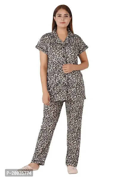 Morpankhi Fashion Tiger Print Night Suit Top and Pyjama Set | Nighty | Night Dress | Nightwear (L) Multicolour