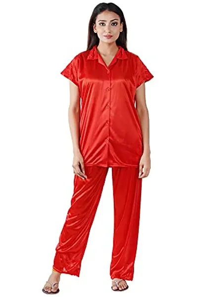 Morpankhi FashionNightwear for Women Essentials T_Shirt Pyjama Set | Night Suit for Women | Shirt and Pyjama Set (Front Open Collar Night Suit)