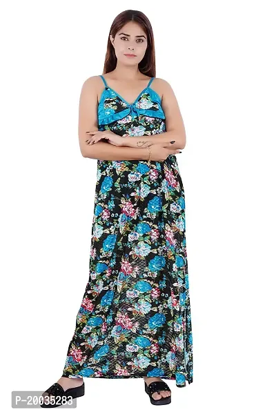 Good Choice Floral Women's Satin Maxi Nighty, Black Blue-M