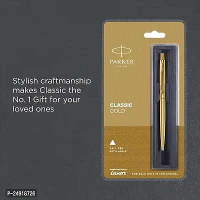 Parker Classic Gold Trim Ball Pen | Refillable | Gold Trim | Stainless Steel (1 Count, Pack of 1, Ink - Blue) | Ideal for gifting | Best pen for professionals, students-thumb5