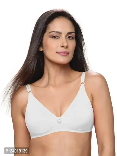 Lovable Women Girls Cotton Non Padded Non Wired Full Coverage Bra in White Color- L-1797-WHITE