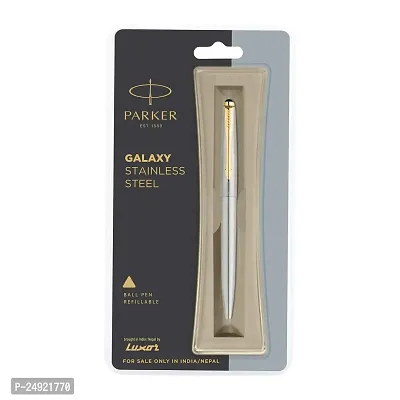 Parker Galaxy Stainless Steel Gold Trim Ball Pen