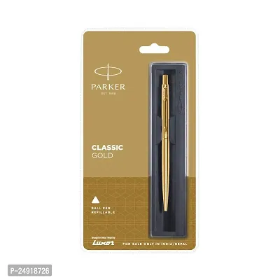 Parker Classic Gold Trim Ball Pen | Refillable | Gold Trim | Stainless Steel (1 Count, Pack of 1, Ink - Blue) | Ideal for gifting | Best pen for professionals, students-thumb2