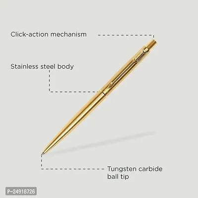 Parker Classic Gold Trim Ball Pen | Refillable | Gold Trim | Stainless Steel (1 Count, Pack of 1, Ink - Blue) | Ideal for gifting | Best pen for professionals, students-thumb3