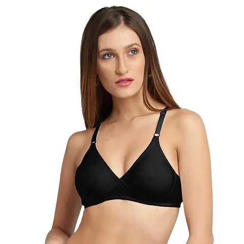 Lovable Women's V-Neck Seamless Non-Padded Full Coverage Wirefree Adjustable Straps Everyday Bra/T-Shirt Bra - (Black_Size-38B) - X Bra