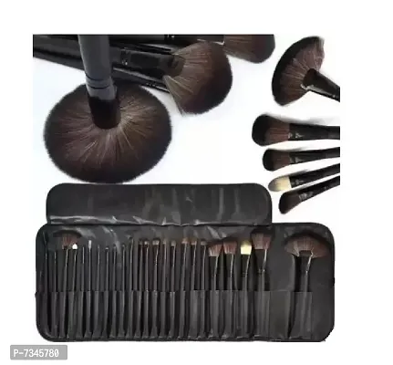 Black Leather Cosmetic Brush Wooden Look Style 24 PCS-thumb0