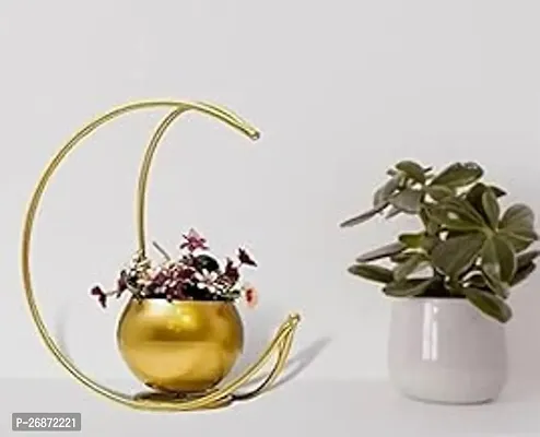 Craft Design Metal Vase with Gold Finish - Table Decorative Flower Pot (Size 24 x 24cm) (Moon Flower Vase)