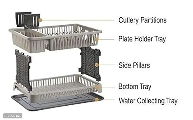 Jalsa 2 Layer Foldable Kitchen Dish Drainer Organizer Storage Rack with Water Storing Tray (Black)(Polypropylene)-thumb0