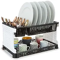 Jalsa 2 Layer Foldable Kitchen Dish Drainer Organizer Storage Rack with Water Storing Tray (Black)(Polypropylene)-thumb1