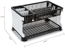 Jalsa 2 Layer Foldable Kitchen Dish Drainer Organizer Storage Rack with Water Storing Tray (Black)(Polypropylene)-thumb2