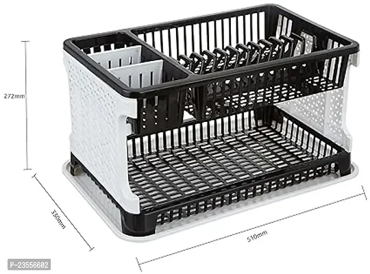 Jalsa 2 Layer Foldable Kitchen Dish Drainer Organizer Storage Rack with Water Storing Tray (Black)(Polypropylene)-thumb3