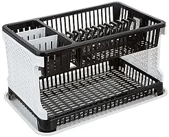 Jalsa 2 Layer Foldable Kitchen Dish Drainer Organizer Storage Rack with Water Storing Tray (Black)(Polypropylene)-thumb4