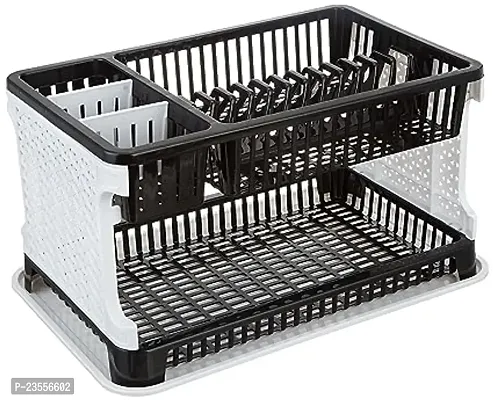 Jalsa 2 Layer Foldable Kitchen Dish Drainer Organizer Storage Rack with Water Storing Tray (Black)(Polypropylene)-thumb5