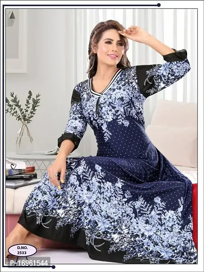 Stylish Floral Satin 3/4th Sleeves Night Gown