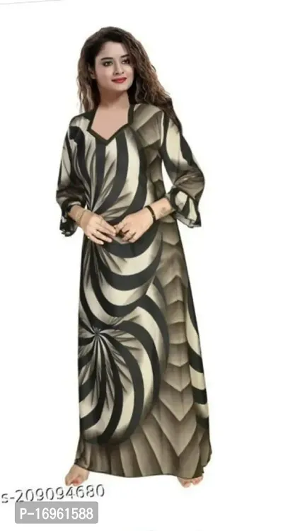 New Arrivals Satin Printed Night Gown For Women-thumb0