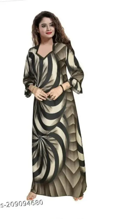 New Arrivals Satin Printed 3/4th Sleeves Night Gown For Women