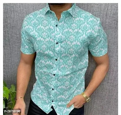 Elegant Turquoise Cotton Blend Printed Short Sleeves Casual Shirts For Men