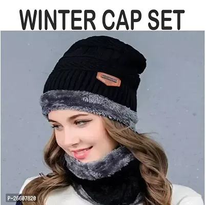 Elegant Woolen Beanie Cap with Neck Warmer For Women And Girls