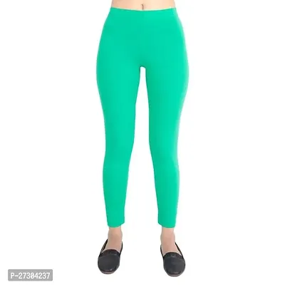 Elegant Green Cotton Solid Leggings For Women-thumb0