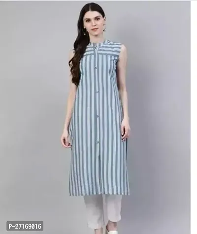 Stylish Rayon Blue Striped Kurtis For Women