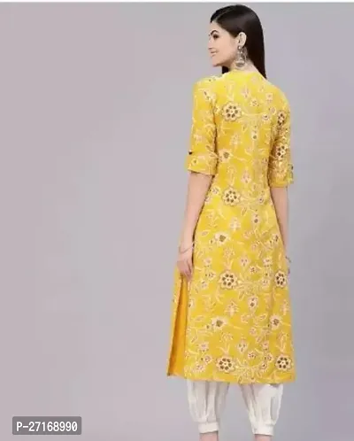 Stylish Viscose Rayon Yellow Printed Kurtis For Women-thumb2