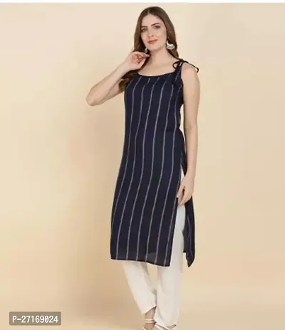 Stylish Viscose Rayon Navy Blue Striped Kurtis For Women-thumb0