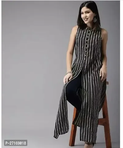 Stylish Rayon Black Striped Kurtis For Women-thumb0