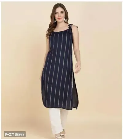 Stylish Viscose Rayon Navy Blue Striped Kurtis For Women-thumb0