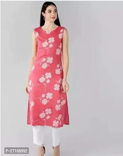 Stylish Viscose Rayon Pink Printed Kurta Bottom Set For Women-thumb0