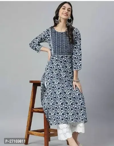 Stylish Rayon Blue Printed Kurtis For Women-thumb0