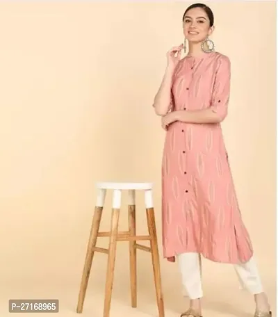 Stylish Viscose Rayon Pink Printed Kurtis For Women-thumb0