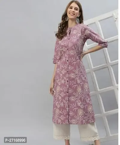 Stylish Rayon Peach Printed Kurtis For Women-thumb0