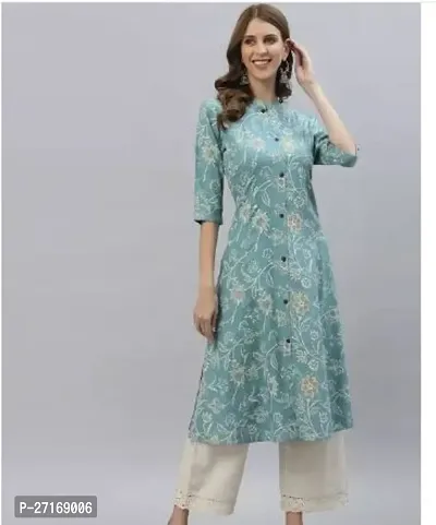 Stylish Rayon Blue Printed Kurtis For Women-thumb0