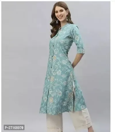 Stylish Rayon Turquoise Printed Kurtis For Women-thumb0