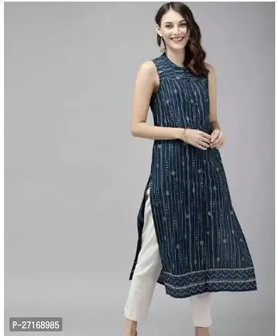 Stylish Rayon Blue Printed Kurtis For Women-thumb0